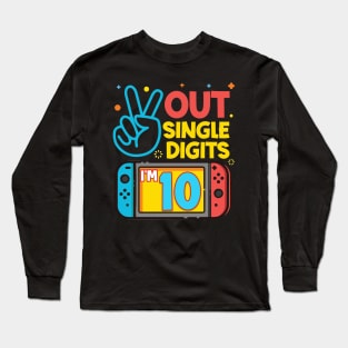 Peace Out Single Digits I'm 10 Gamer Tee 10th Birthday Boy Gift Peace Out Single Digits 10th Birthday Video Games copy Long Sleeve T-Shirt